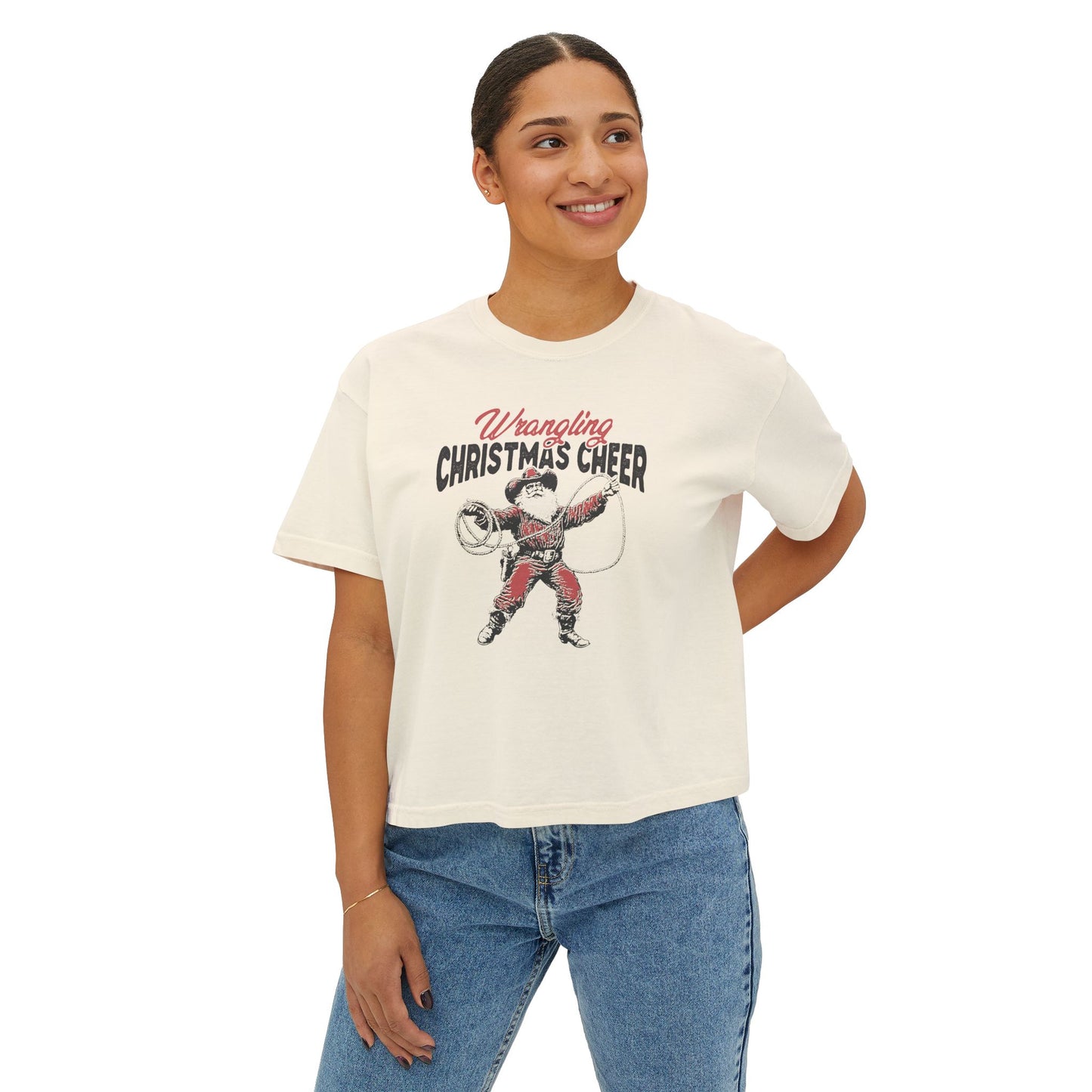 Wrangling Christmas Cheer Boxy Womens Tee